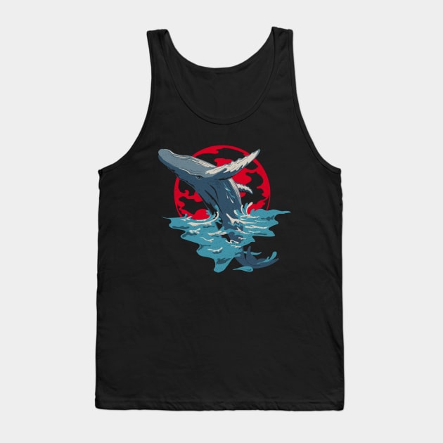 Whale Art - Humpback Whale Breaching Anime Style Tank Top by bangtees